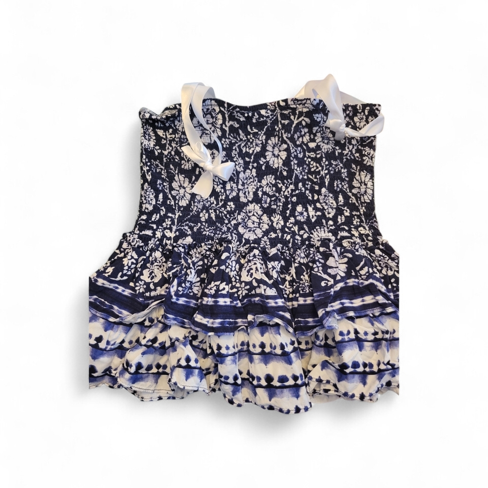 B.B. Dakota Ruched Tube Top With Navy & White Floral Ruffle‎ Girl's Top Size M